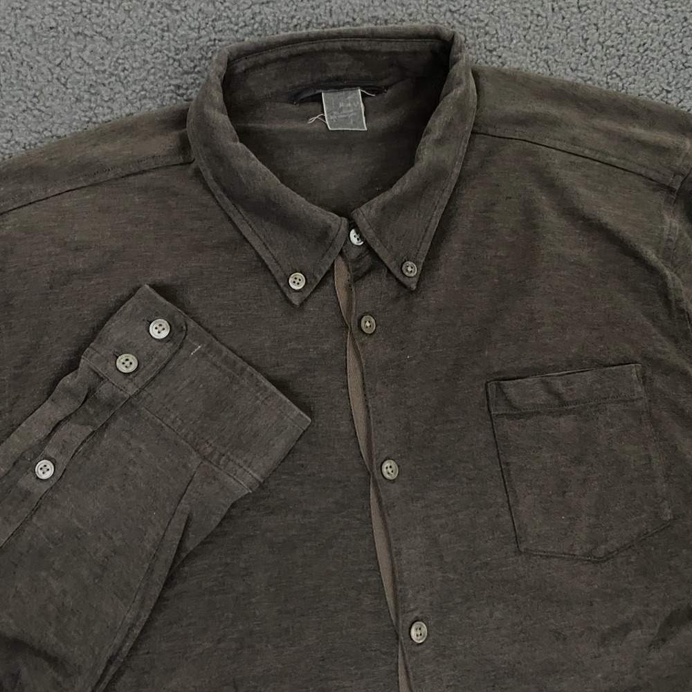 John Varvatos Shirt Mens XL Silk Cotton Button Down Long Sleeve Olive Green